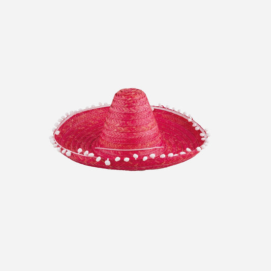 Sombrero en paille & pompons blancs