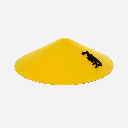 Chapeau chinois conique jaune avec motif noir adulte