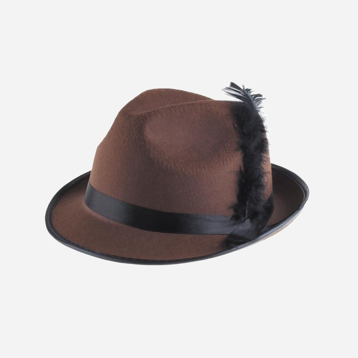 Chapeau Tyrolien feutrine brun avec plume et ruban