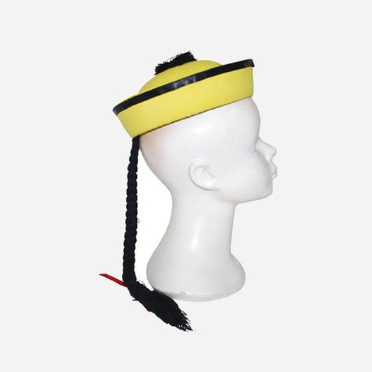 Chapeau chinois jaune avec tresse petit