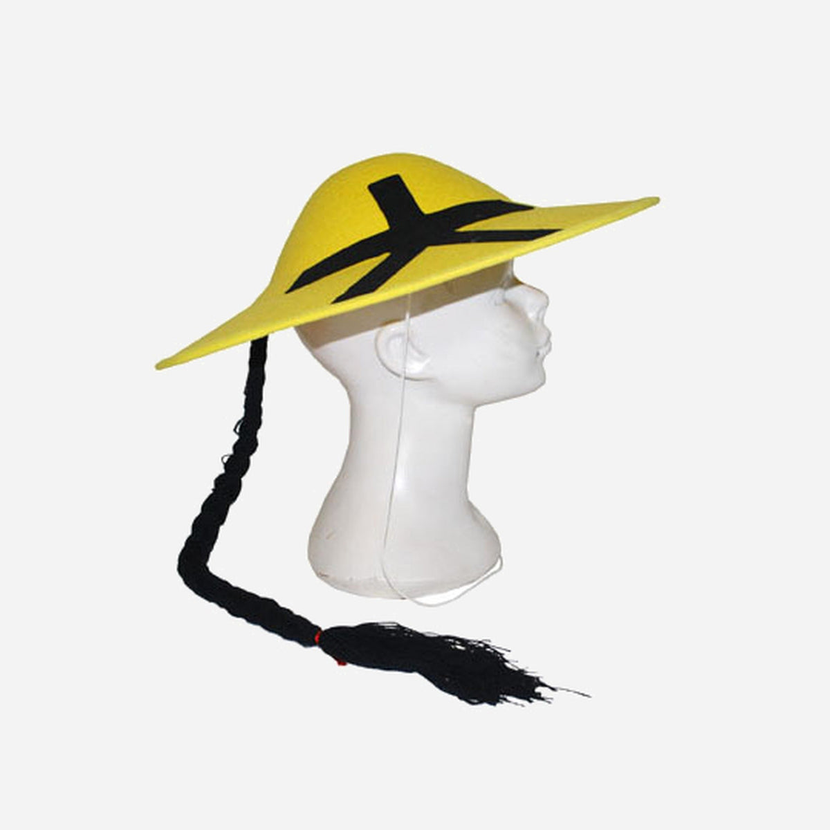Chapeau chinois jaune avec tresse