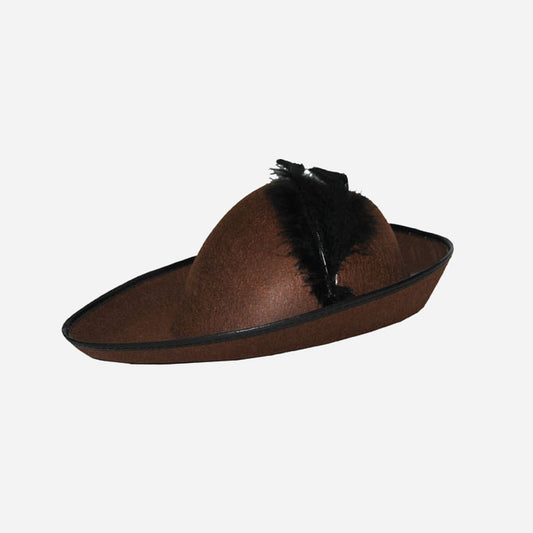 Chapeau Robin des bois plat avec plume brun