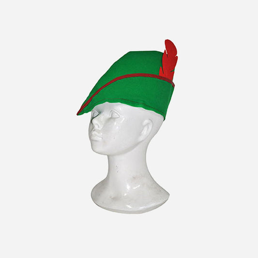 Chapeau Robin des bois avec plume rouge