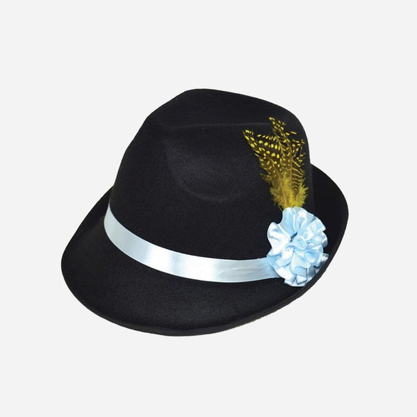 Chapeau Tyrolien feutrine noir avec plume et ruban