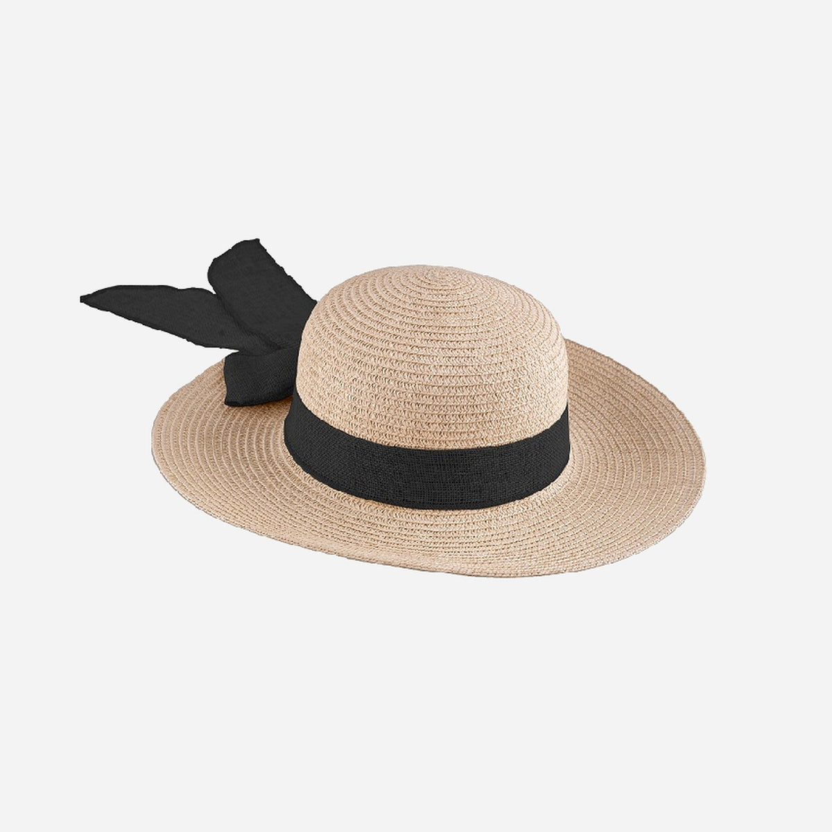 Chapeau de paille nature avec bandeau noir pour femme
