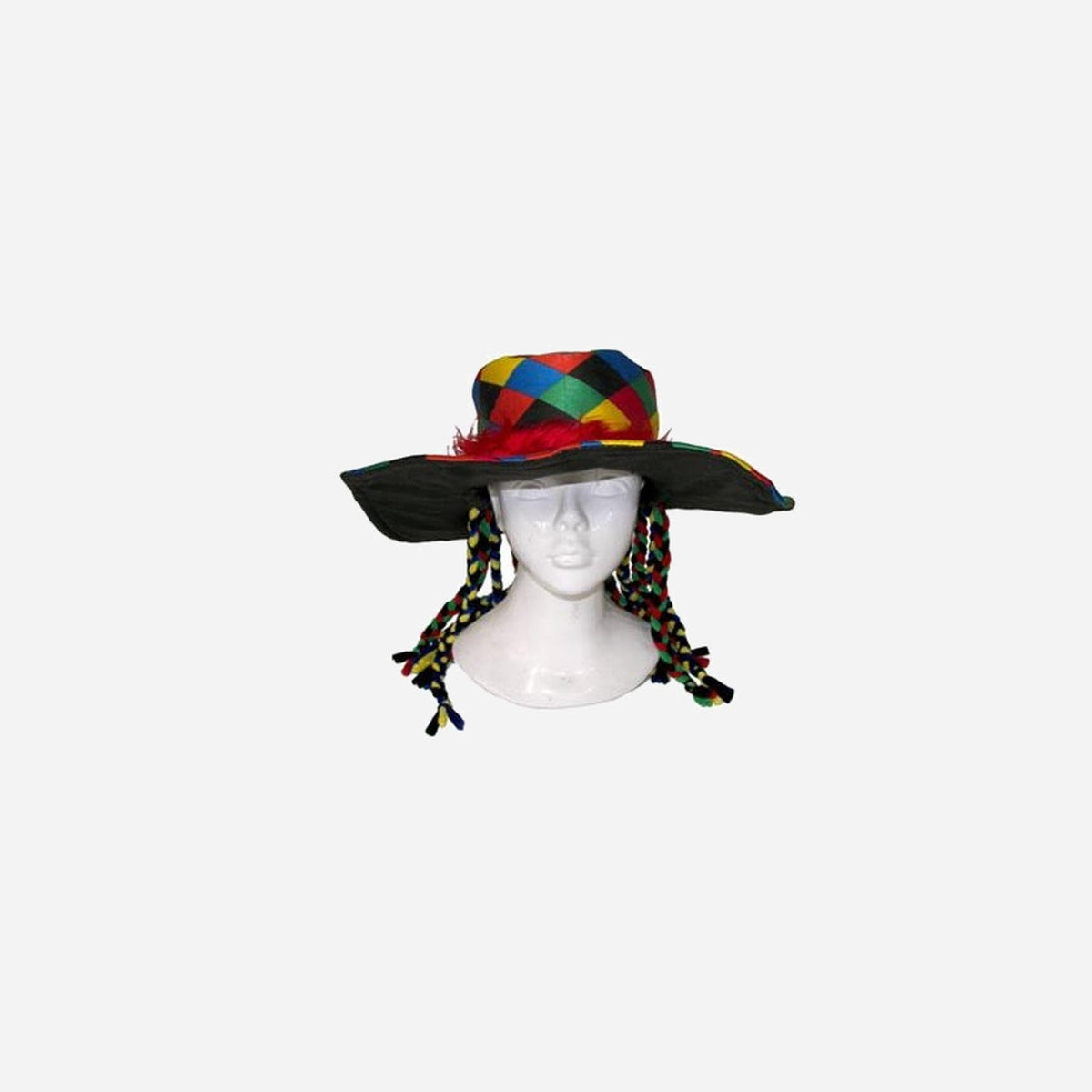 Chapeau carnaval en mousse avec nattes multicolore adulte