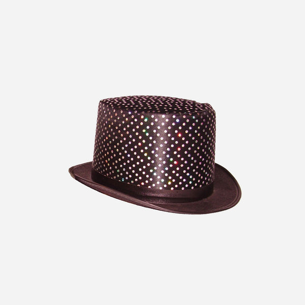 Chapeau haut de forme à paillettes iris noir 13 cm