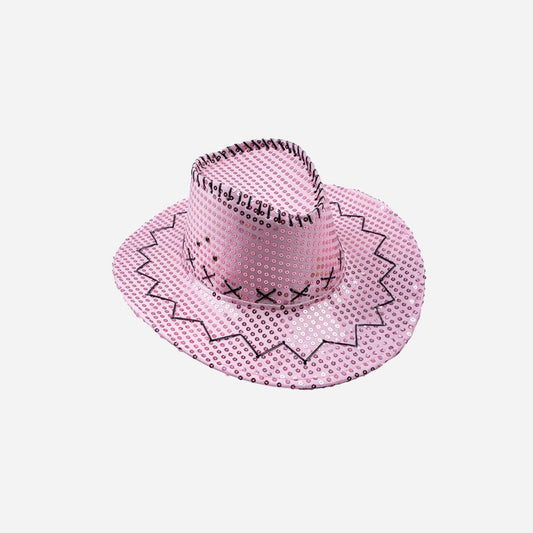 Chapeau cowboy à sequins rose clair adulte