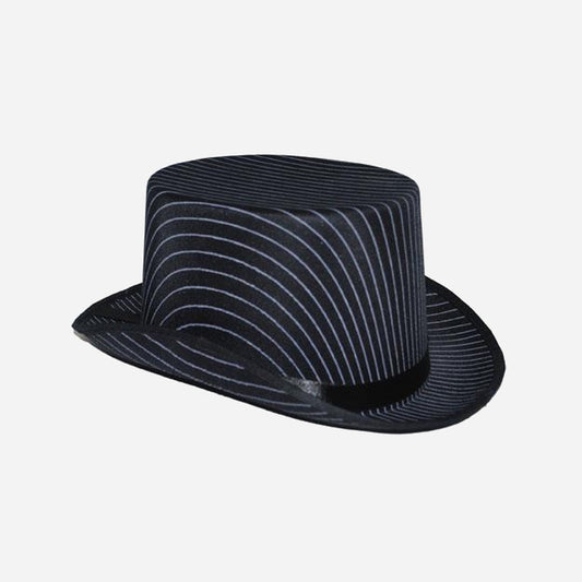 Chapeau haut de forme satin noir raye 12 cm