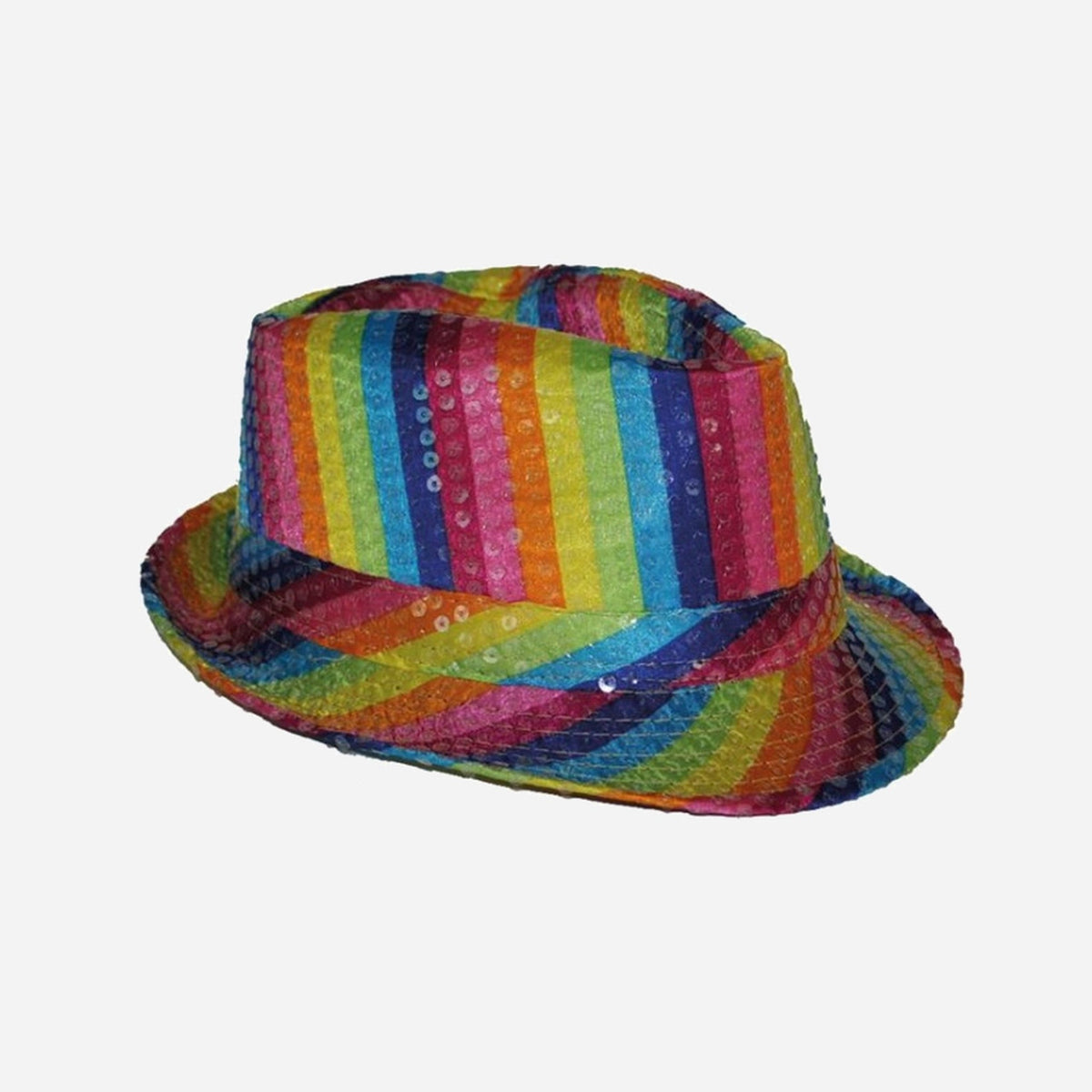 Chapeau trilby à sequins multicolore rainbow 12 cm