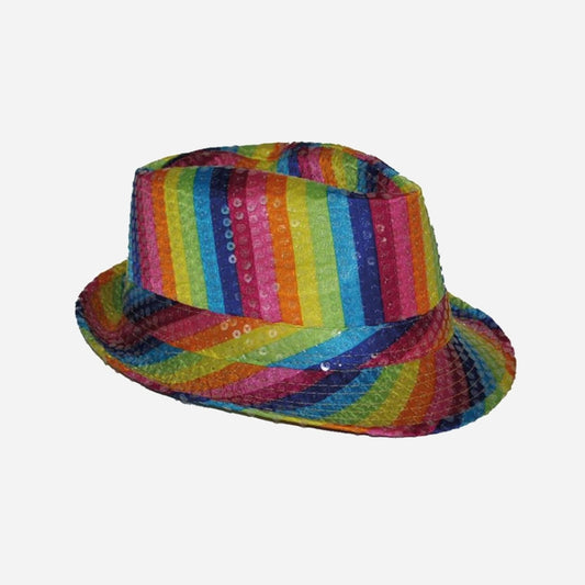 Chapeau trilby à sequins multicolore rainbow 12 cm
