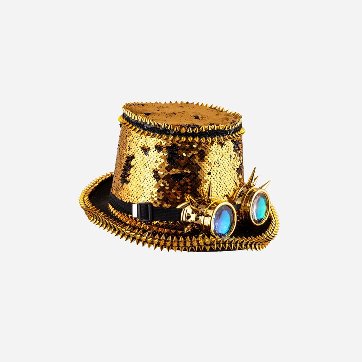 Chapeau haut de forme steampunk lunettes sequins 15 cm