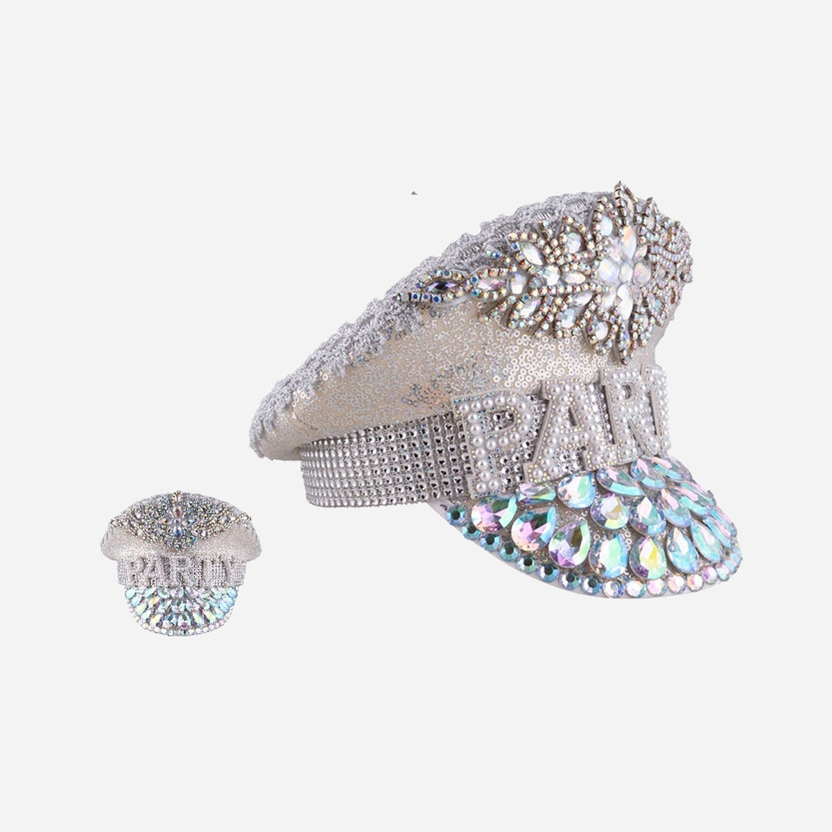 Casquette géante avec strass argent adulte fantaisie