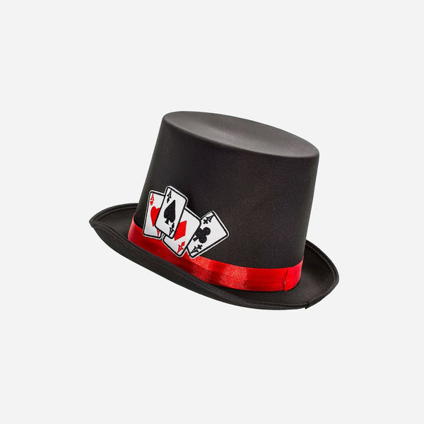 Chapeau haut de forme noir motif poker 16 cm