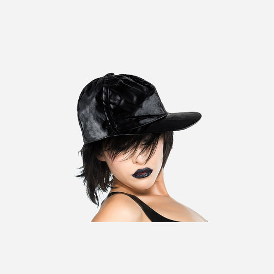 Casquette baseball effet satiné noir fantaisie