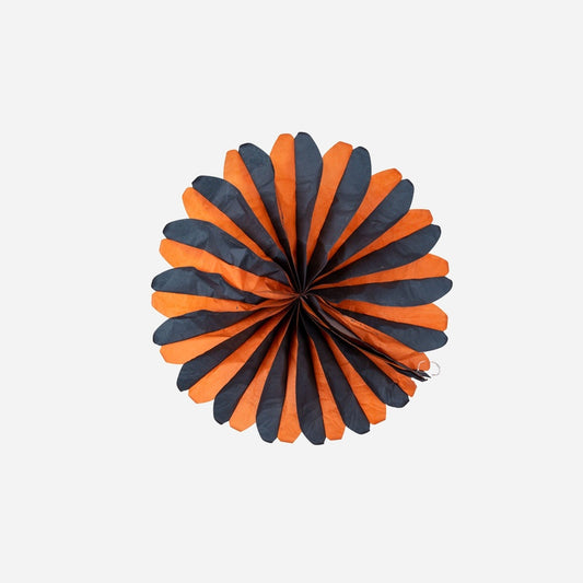 Décoration éventail fleur orange noir 48 cm