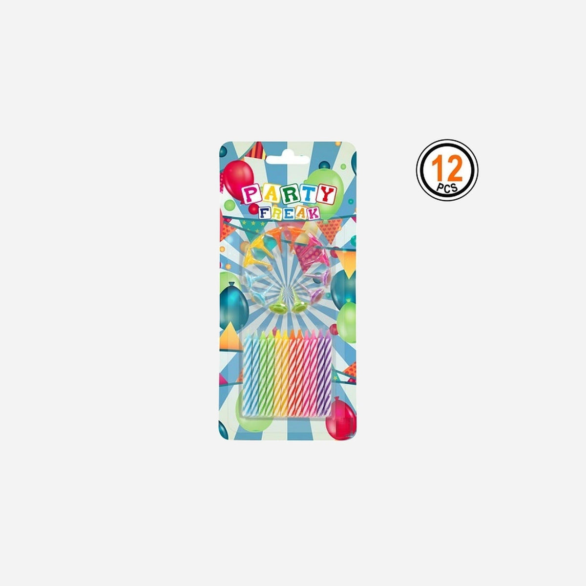 Lot de 12 bougies anniversaire multicolores avec socles 6 cm