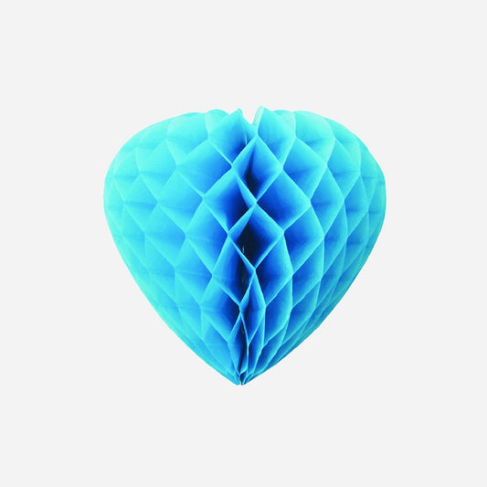Décoration coeur festonnée turquoise 30 cm