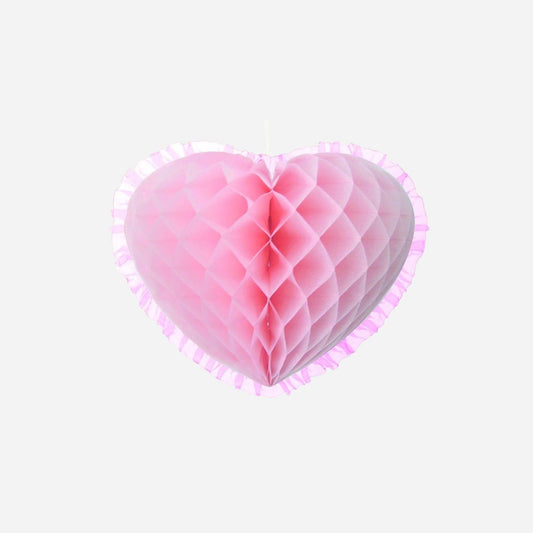 Décoration suspension coeur festonnée rose clair 26 × 20 cm