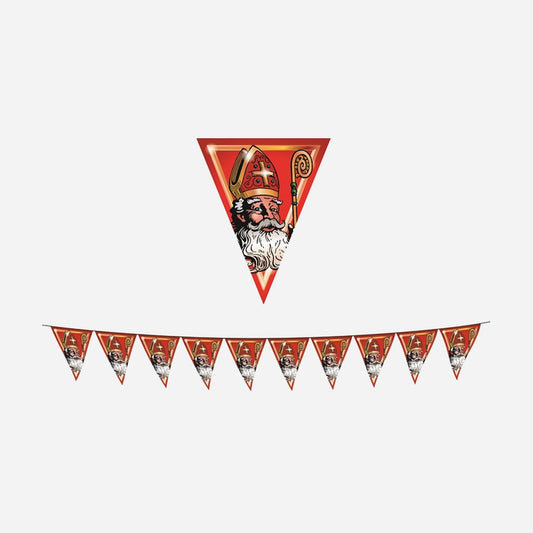 Guirlande 10 fanions motif noël "Saint Nicolas" rouge 5 m