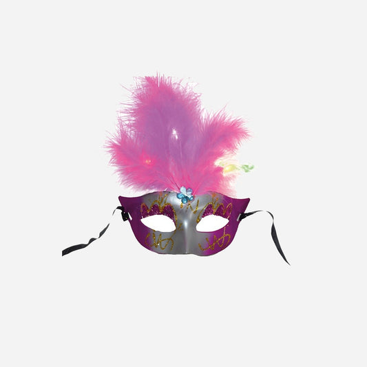 Masque loup lumineux LED avec plumes rose adulte