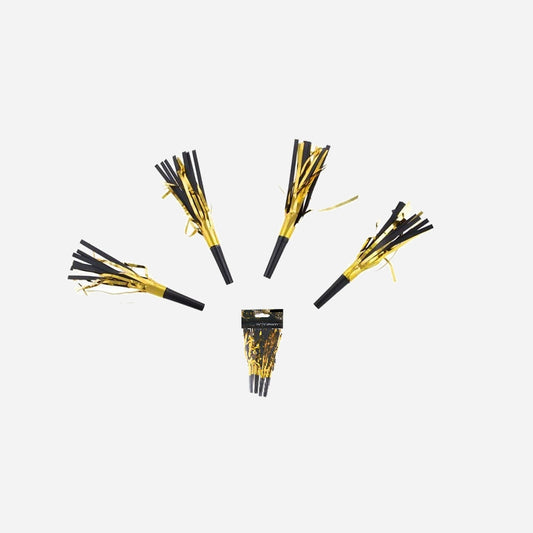 Lot de 4 trompettes avec franges noir et or 17 cm