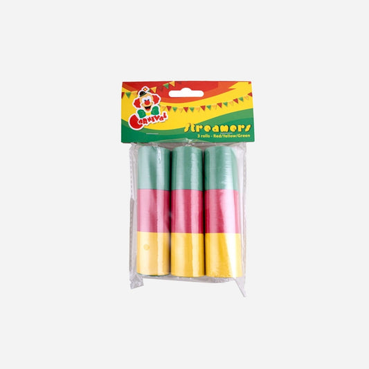 Lot de 3 rouleaux de 20 serpentins vert rouge jaune