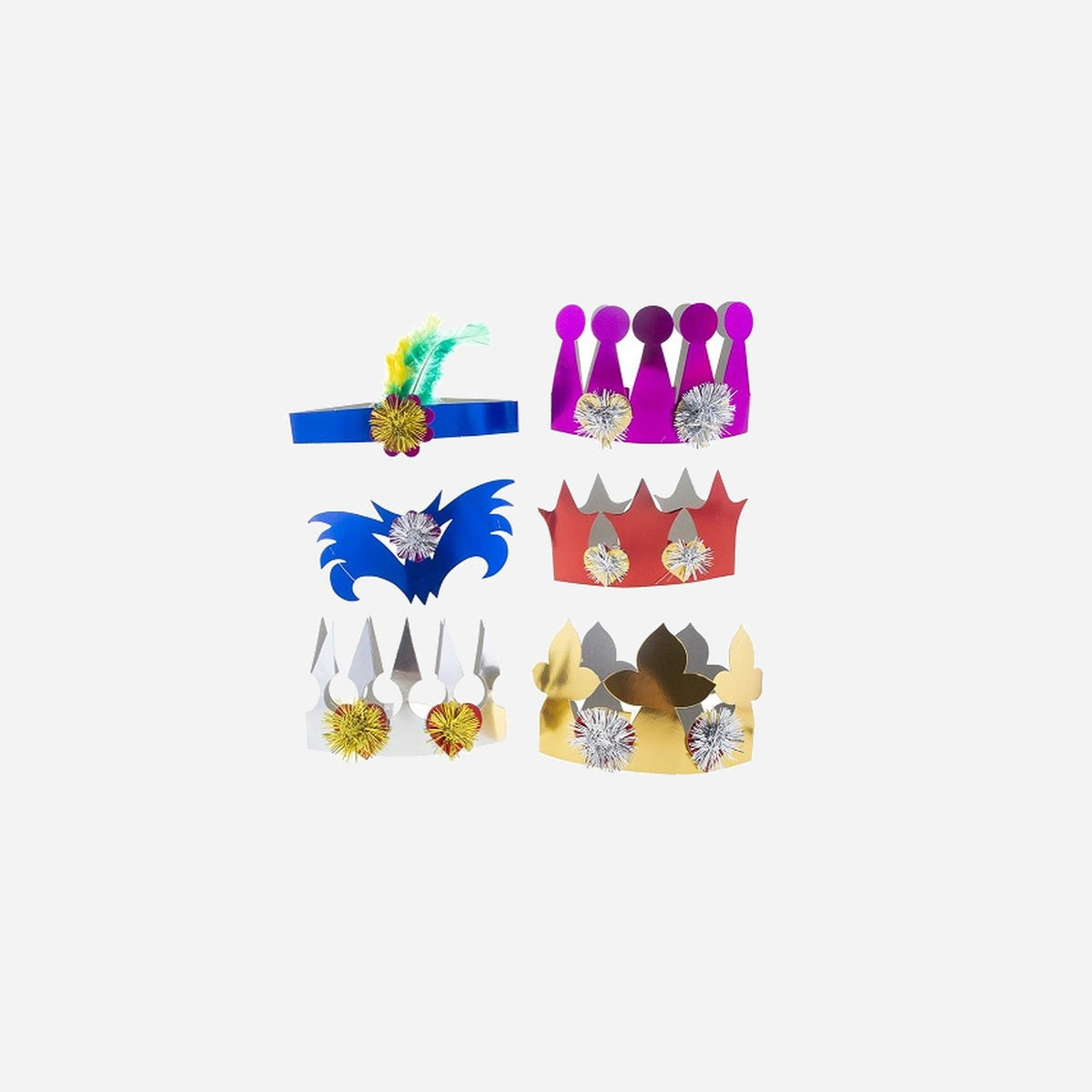 Lot de 6 couronnes métallisées pour enfant assorti 23 × 12 cm