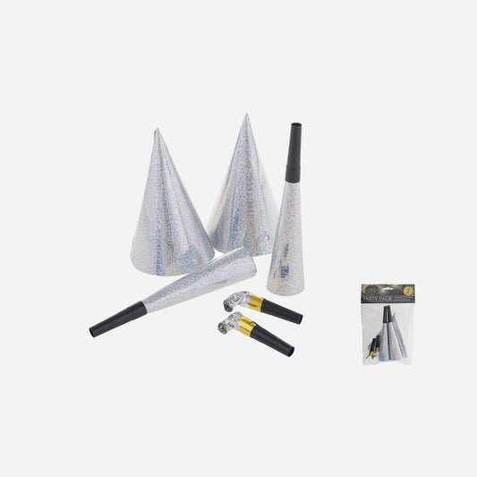 Lot de cotillons pour 2 personnes argent 6 pièces
