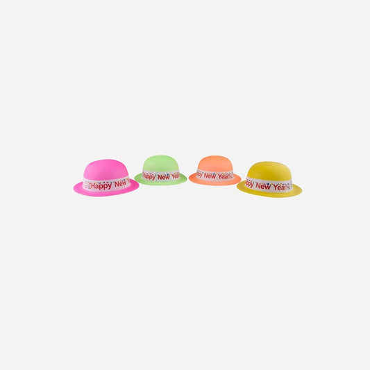 Lot de 25 chapeaux PVC fluo Happy New Year assorti