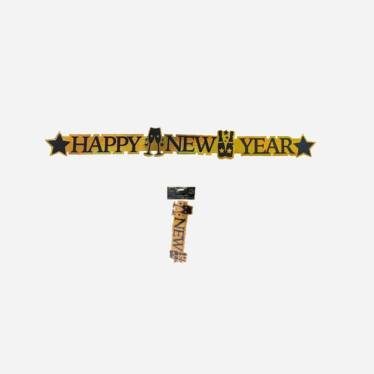 Bannière or/noir motif "Happy New Year" 113x11.5 cm