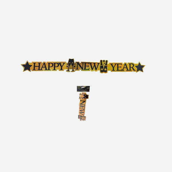 Bannière or/noir motif "Happy New Year" 113x11.5 cm