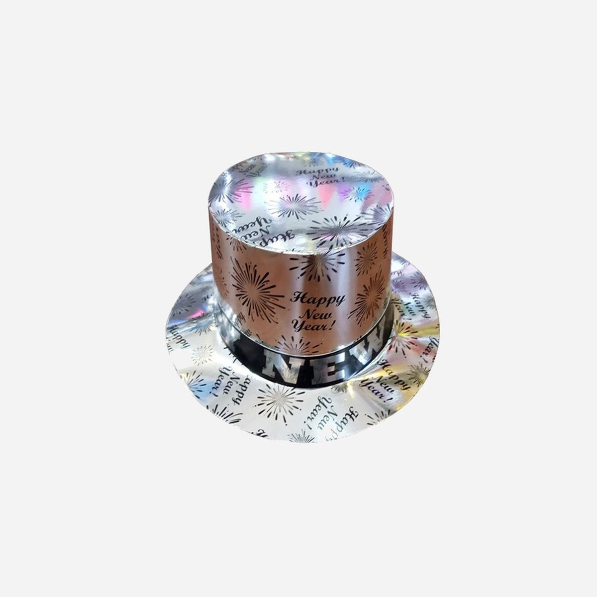 Chapeau carton Happy New Year métallisé argent adulte