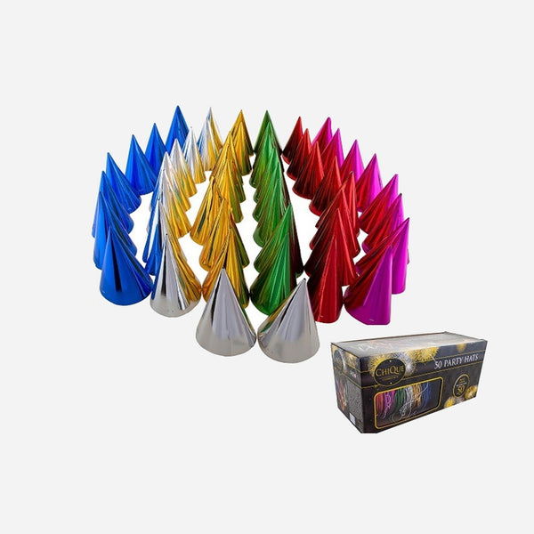 Lot de 50 chapeaux coniques en carton métallisé 20 cm