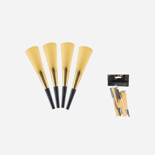 Lot de 4 trompettes métallisées noir et or 20 cm