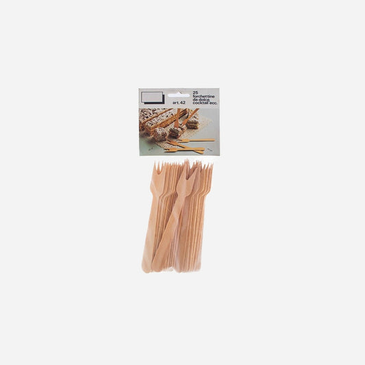 Lot de 25 mini-fouchettes piques à cocktail en bois 12 cm