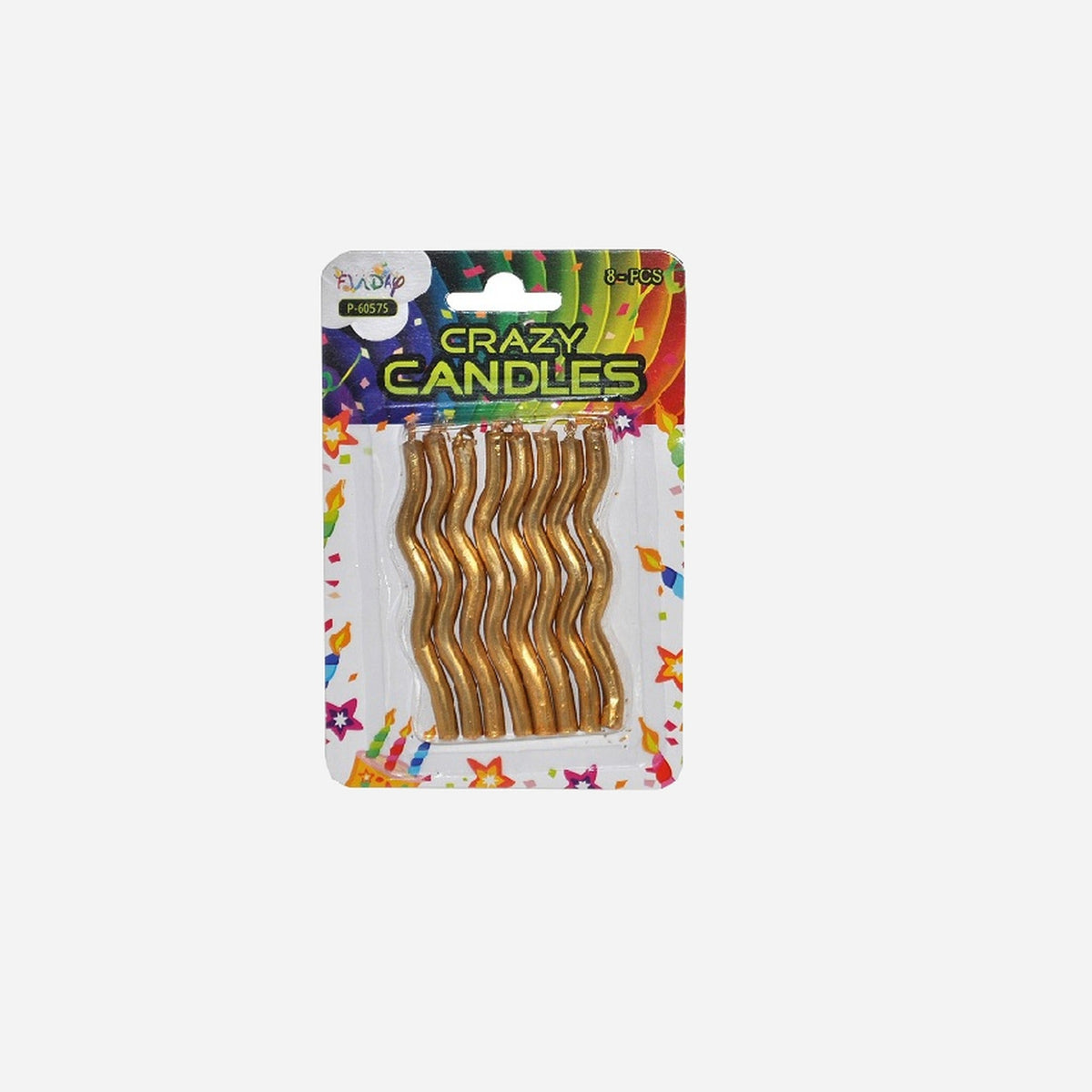 Lot de 8 bougies "Crazy Candles" or 8 cm