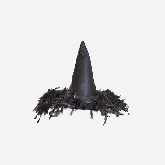 Chapeau sorciere avec plumes noir