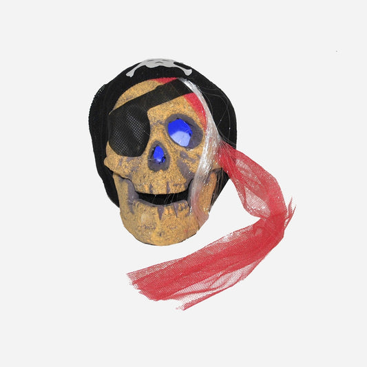 Tête de squelette pirate lumineuse LED 15 cm