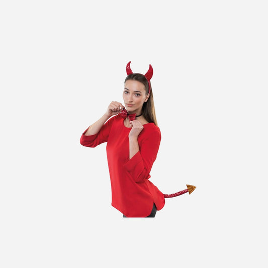 Set déguisement diable rouge brillant adulte 3 pièces