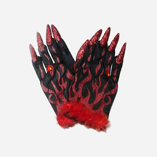 Paire de gants diable avec griffes noir et rouge de déguisement