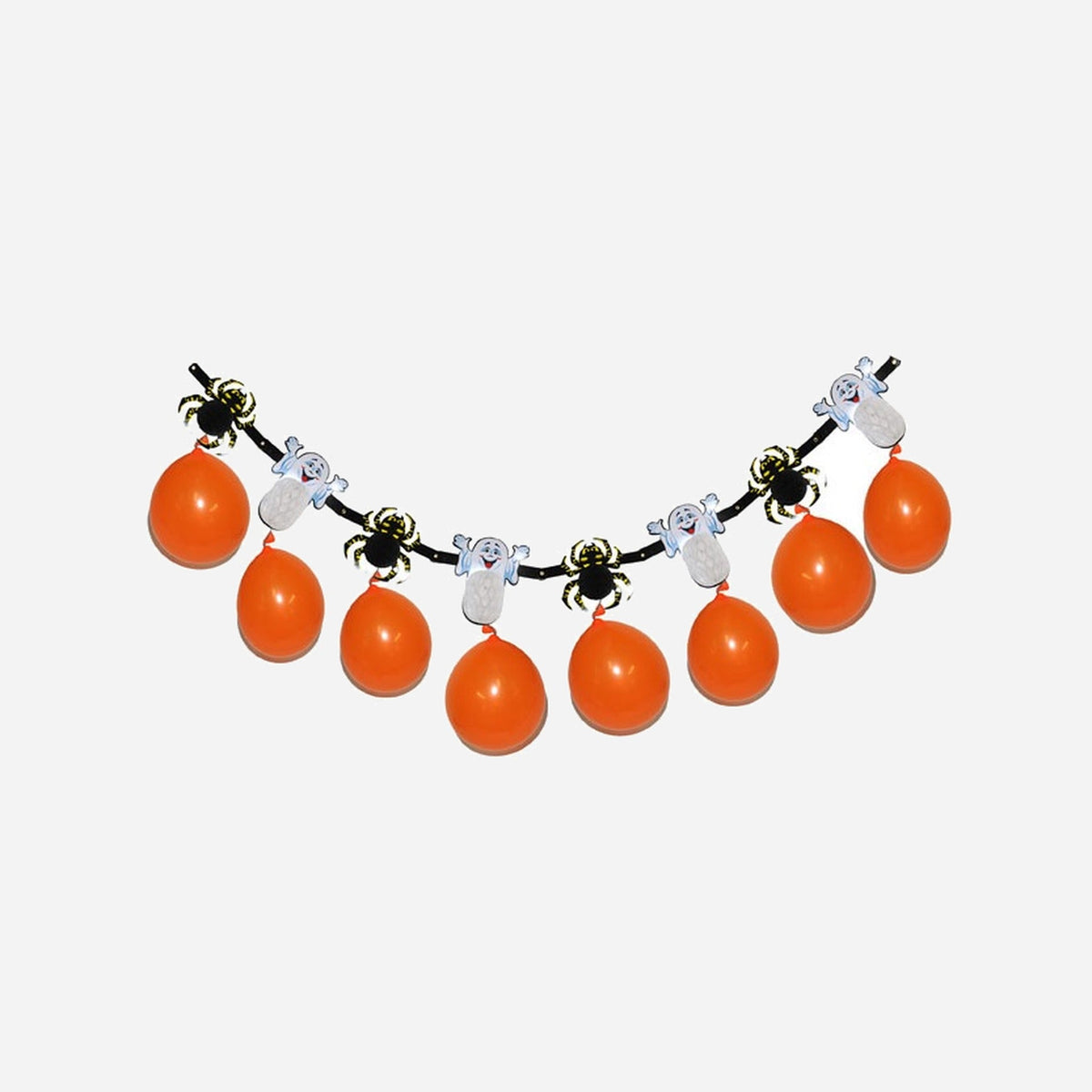 Guirlande fantômes araignées et 8 ballons oranges 1,4 m