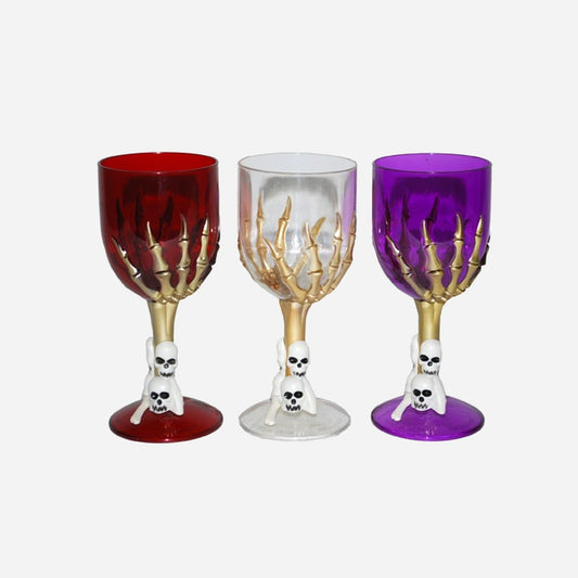 Verre sur pied sorcière & crânes couleurs assorti