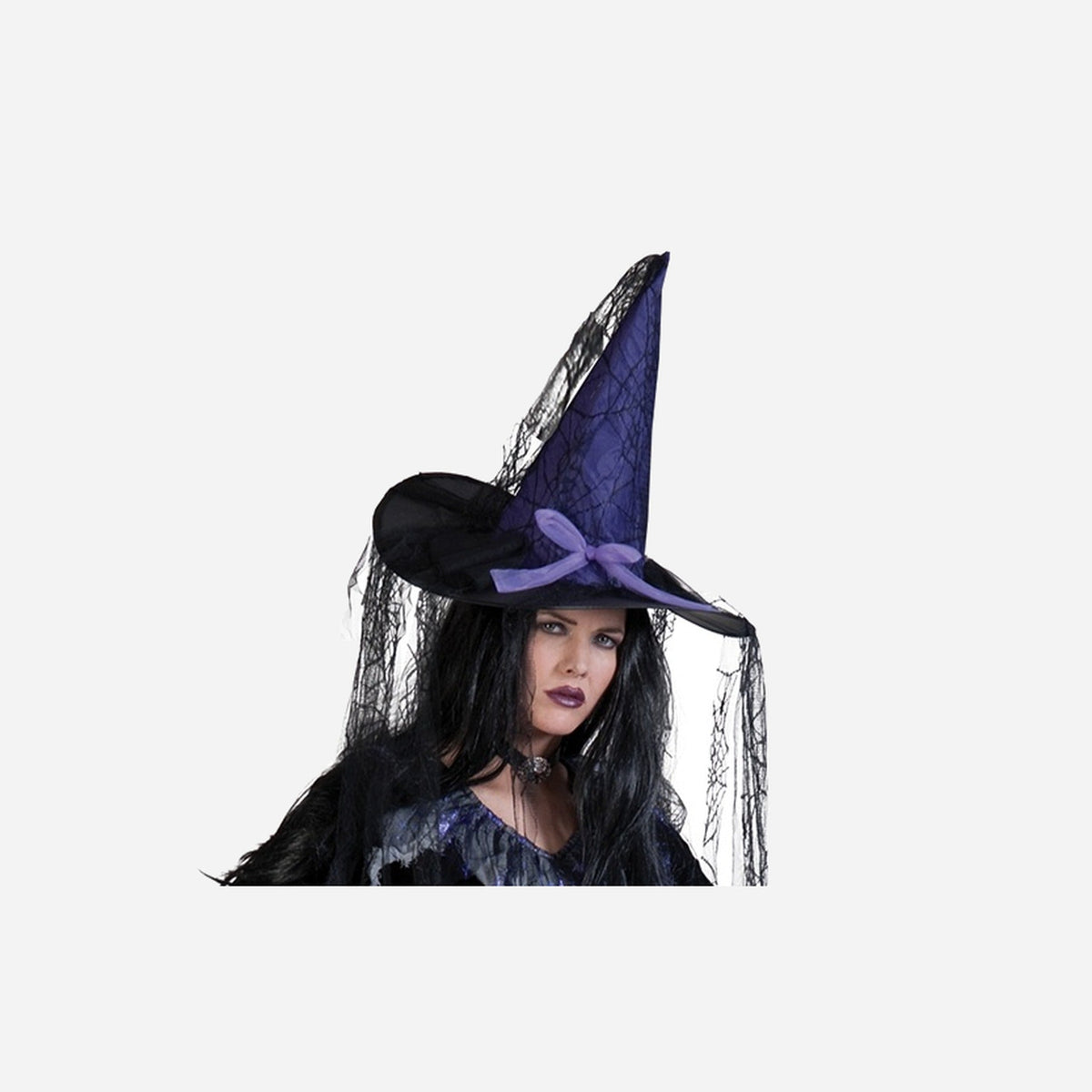 Chapeau sorcière avec voile toile d'araignée adulte
