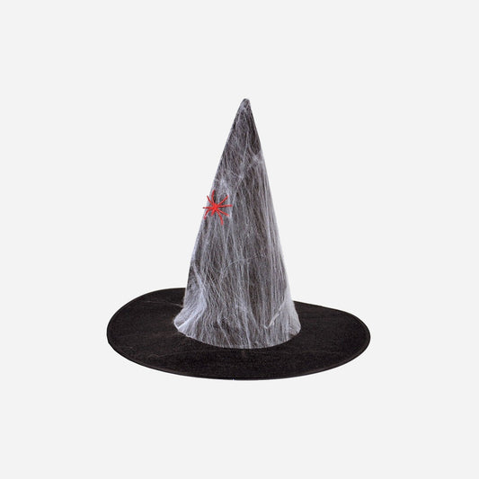 Chapeau sorcière avec toile et araignée rouge adulte