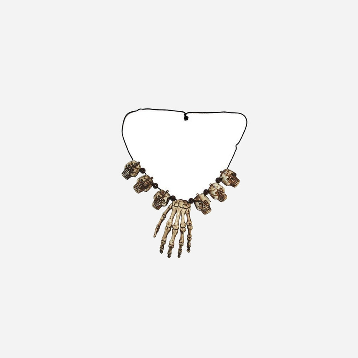 Collier 6 crânes et main de squelette