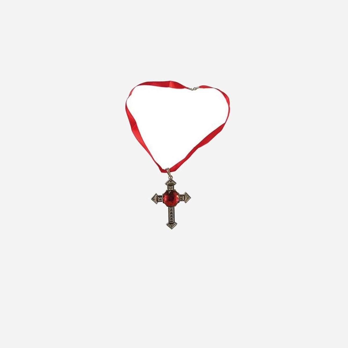 Collier ruban rouge avec croix et fausse pierre 14 cm fantaisie