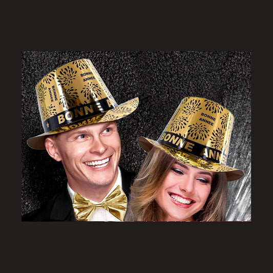 Chapeau haut de forme Bonne Année or 12 cm