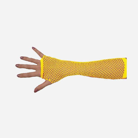 Paire de mitaines filet longues fluo néon 25 cm de déguisement