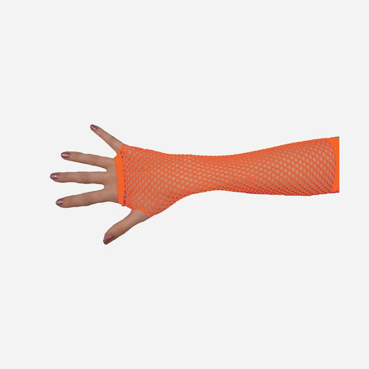 Paire de mitaines filet longues fluo néon 25 cm de déguisement